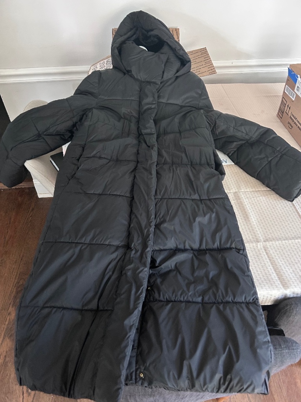 Banana Republic Long Black Hooded Puffer Coat Small
